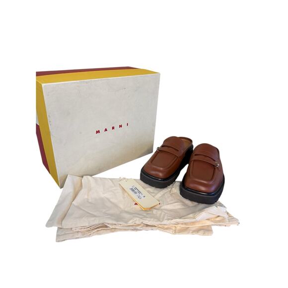 Marni NIB Piercing 2.0 Chunky Sabot Loafers in Cognac Size 40 - Picture 2 of 13